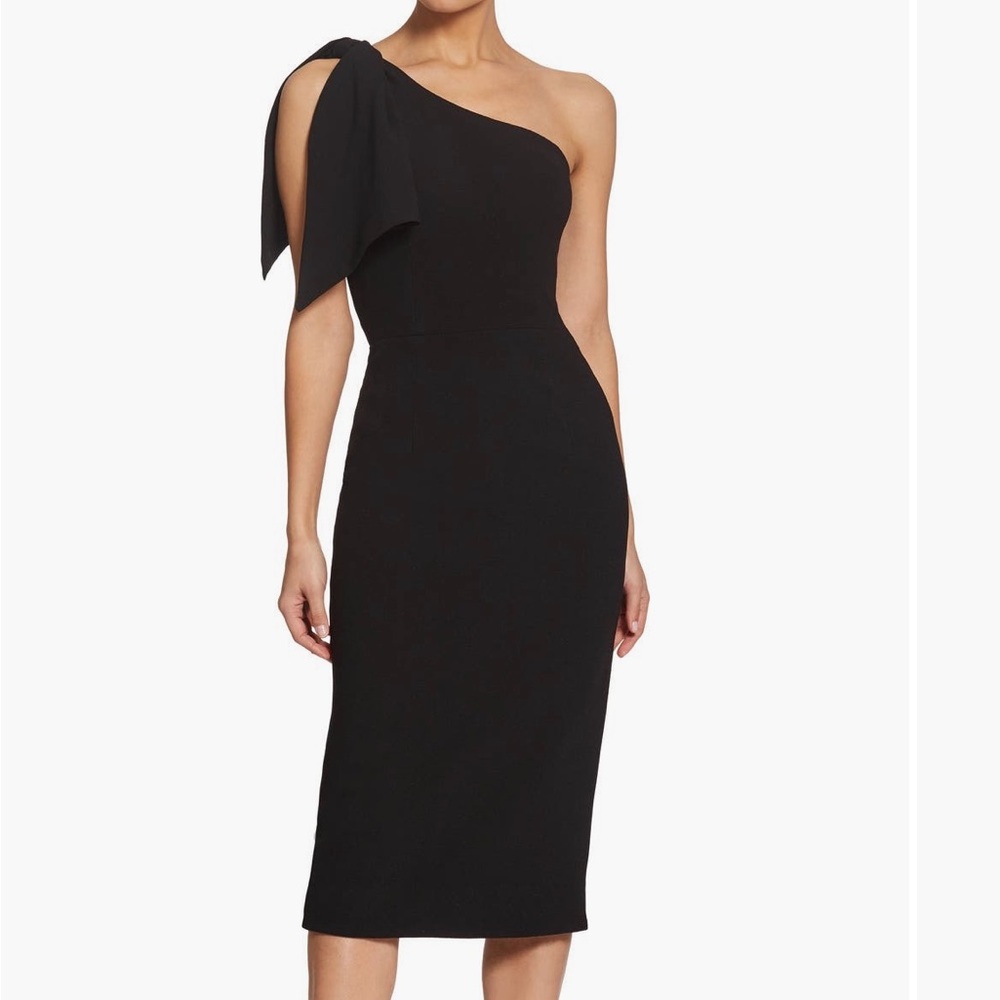 classic dress the population “Tiffany one shoulder midi dress”